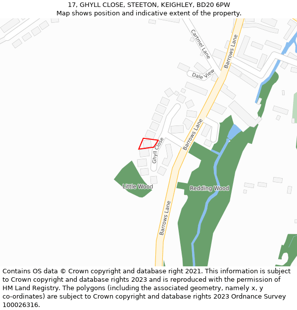 17, GHYLL CLOSE, STEETON, KEIGHLEY, BD20 6PW: Location map and indicative extent of plot