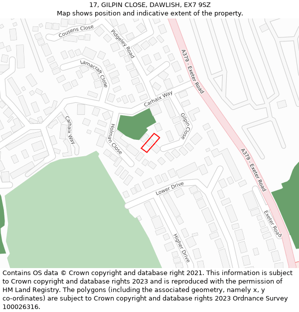 17, GILPIN CLOSE, DAWLISH, EX7 9SZ: Location map and indicative extent of plot