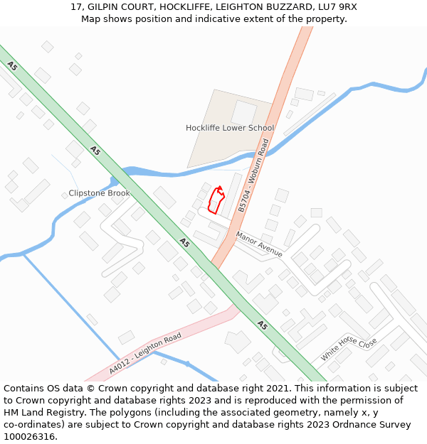 17, GILPIN COURT, HOCKLIFFE, LEIGHTON BUZZARD, LU7 9RX: Location map and indicative extent of plot