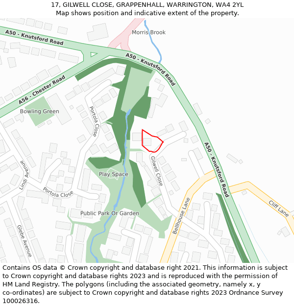 17, GILWELL CLOSE, GRAPPENHALL, WARRINGTON, WA4 2YL: Location map and indicative extent of plot