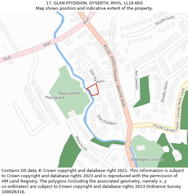 17, GLAN FFYDDION, DYSERTH, RHYL, LL18 6EG: Location map and indicative extent of plot