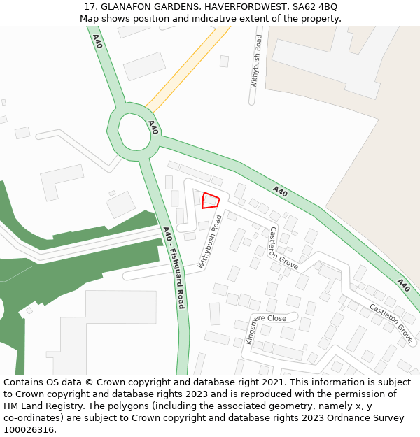 17, GLANAFON GARDENS, HAVERFORDWEST, SA62 4BQ: Location map and indicative extent of plot