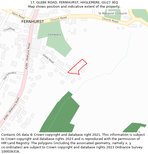 17, GLEBE ROAD, FERNHURST, HASLEMERE, GU27 3EQ: Location map and indicative extent of plot