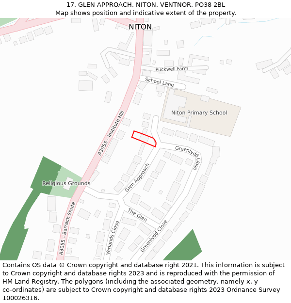 17, GLEN APPROACH, NITON, VENTNOR, PO38 2BL: Location map and indicative extent of plot