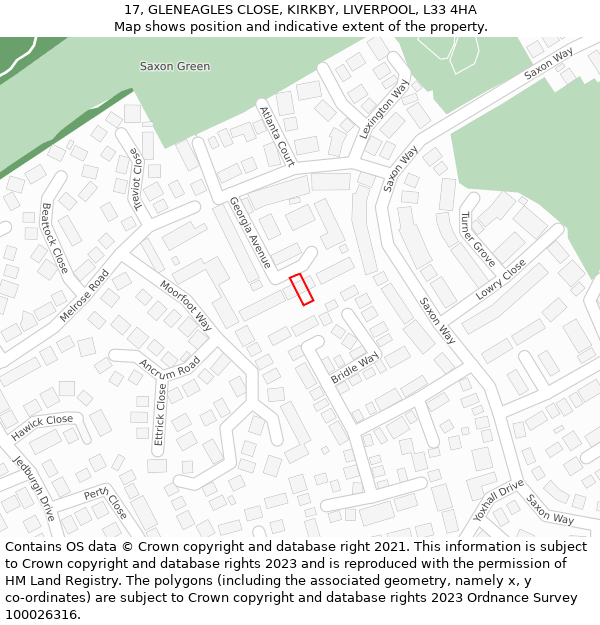 17, GLENEAGLES CLOSE, KIRKBY, LIVERPOOL, L33 4HA: Location map and indicative extent of plot