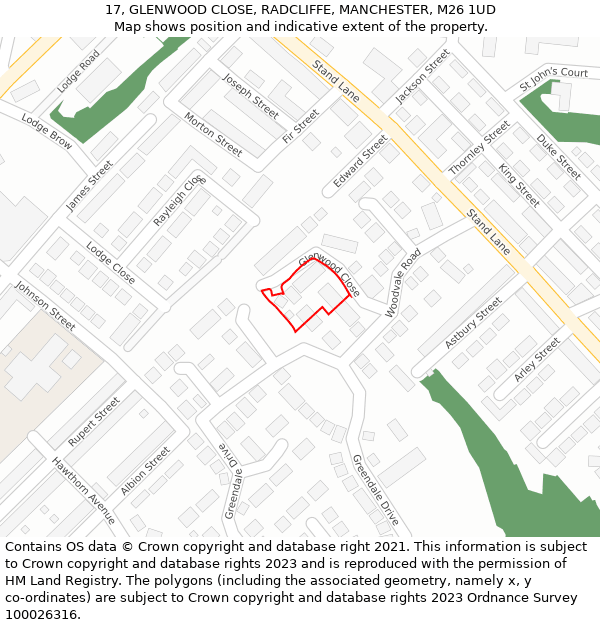 17, GLENWOOD CLOSE, RADCLIFFE, MANCHESTER, M26 1UD: Location map and indicative extent of plot