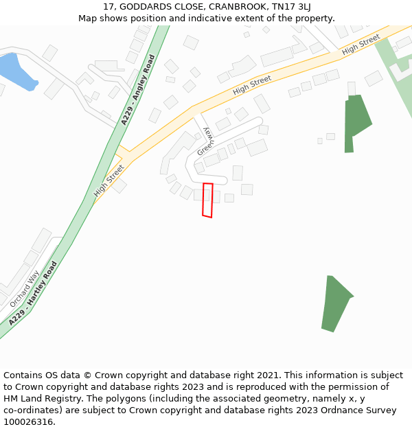 17, GODDARDS CLOSE, CRANBROOK, TN17 3LJ: Location map and indicative extent of plot
