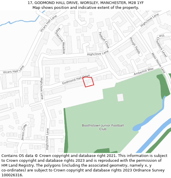 17, GODMOND HALL DRIVE, WORSLEY, MANCHESTER, M28 1YF: Location map and indicative extent of plot