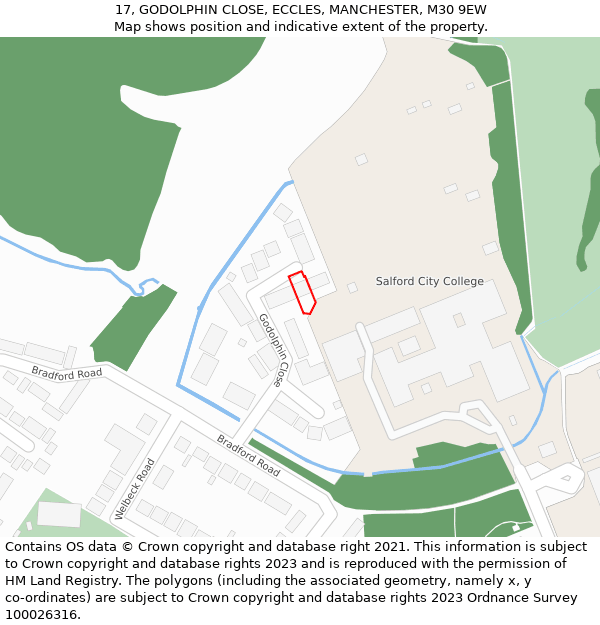 17, GODOLPHIN CLOSE, ECCLES, MANCHESTER, M30 9EW: Location map and indicative extent of plot