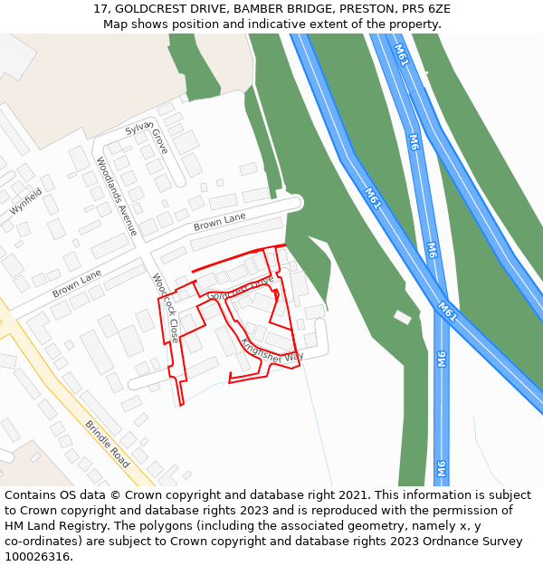17, GOLDCREST DRIVE, BAMBER BRIDGE, PRESTON, PR5 6ZE: Location map and indicative extent of plot