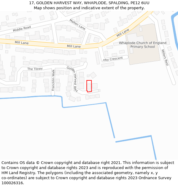 17, GOLDEN HARVEST WAY, WHAPLODE, SPALDING, PE12 6UU: Location map and indicative extent of plot