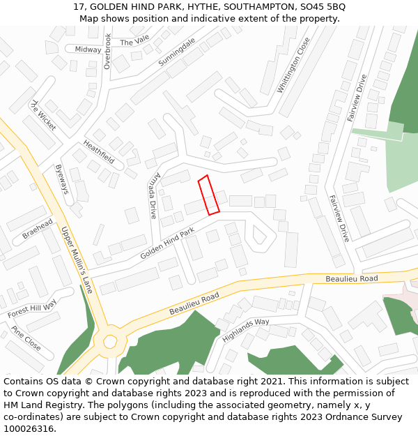 17, GOLDEN HIND PARK, HYTHE, SOUTHAMPTON, SO45 5BQ: Location map and indicative extent of plot