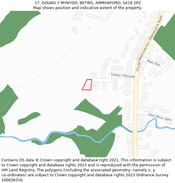 17, GOLWG Y MYNYDD, BETWS, AMMANFORD, SA18 2PZ: Location map and indicative extent of plot