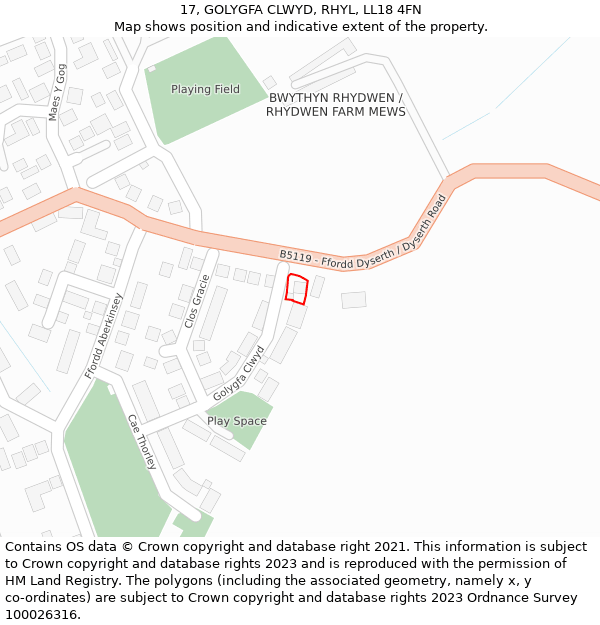 17, GOLYGFA CLWYD, RHYL, LL18 4FN: Location map and indicative extent of plot