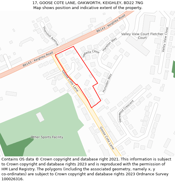 17, GOOSE COTE LANE, OAKWORTH, KEIGHLEY, BD22 7NG: Location map and indicative extent of plot