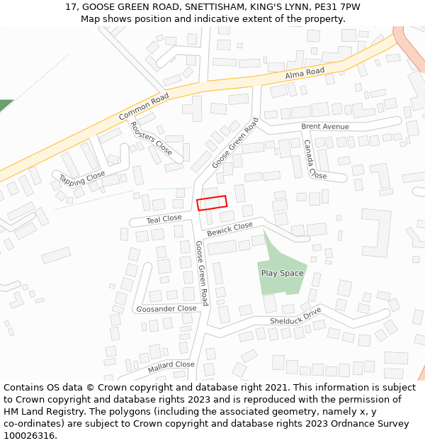 17, GOOSE GREEN ROAD, SNETTISHAM, KING'S LYNN, PE31 7PW: Location map and indicative extent of plot