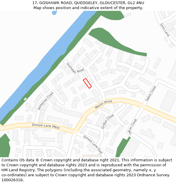 17, GOSHAWK ROAD, QUEDGELEY, GLOUCESTER, GL2 4NU: Location map and indicative extent of plot