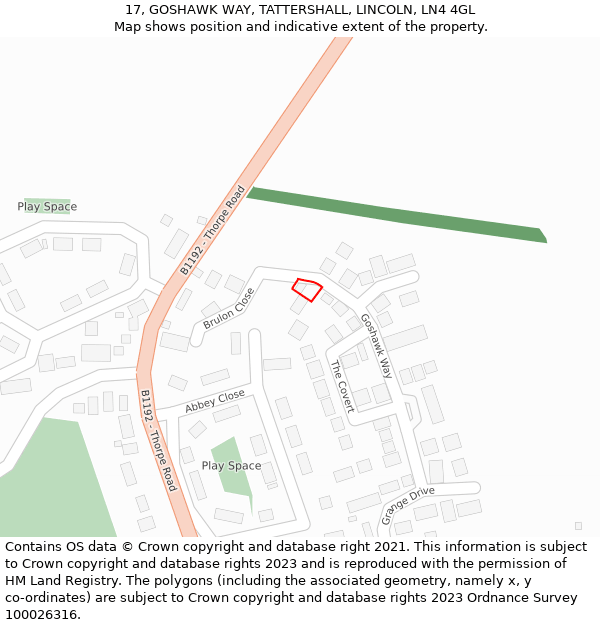 17, GOSHAWK WAY, TATTERSHALL, LINCOLN, LN4 4GL: Location map and indicative extent of plot