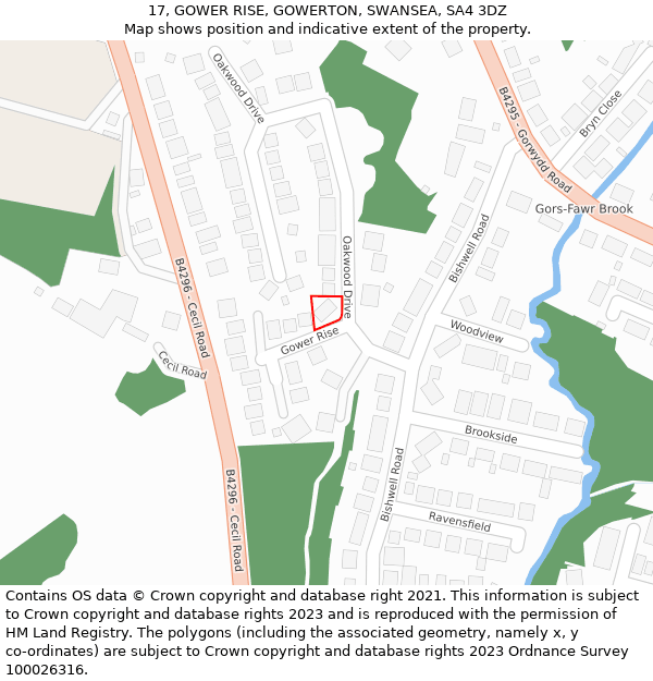 17, GOWER RISE, GOWERTON, SWANSEA, SA4 3DZ: Location map and indicative extent of plot