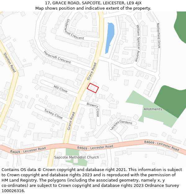 17, GRACE ROAD, SAPCOTE, LEICESTER, LE9 4JX: Location map and indicative extent of plot