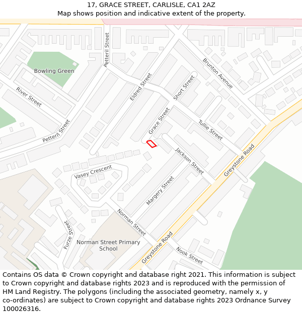 17, GRACE STREET, CARLISLE, CA1 2AZ: Location map and indicative extent of plot