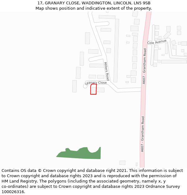 17, GRANARY CLOSE, WADDINGTON, LINCOLN, LN5 9SB: Location map and indicative extent of plot