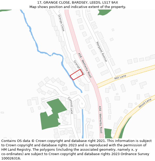 17, GRANGE CLOSE, BARDSEY, LEEDS, LS17 9AX: Location map and indicative extent of plot