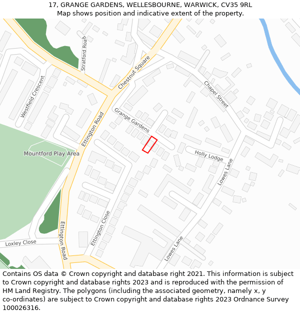 17, GRANGE GARDENS, WELLESBOURNE, WARWICK, CV35 9RL: Location map and indicative extent of plot