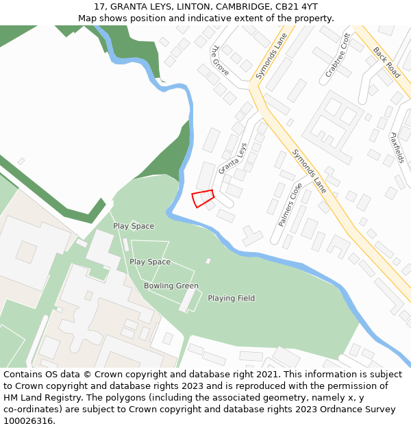17, GRANTA LEYS, LINTON, CAMBRIDGE, CB21 4YT: Location map and indicative extent of plot