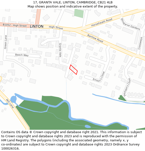 17, GRANTA VALE, LINTON, CAMBRIDGE, CB21 4LB: Location map and indicative extent of plot