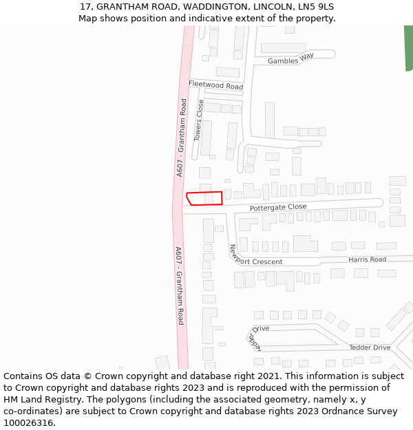 17, GRANTHAM ROAD, WADDINGTON, LINCOLN, LN5 9LS: Location map and indicative extent of plot