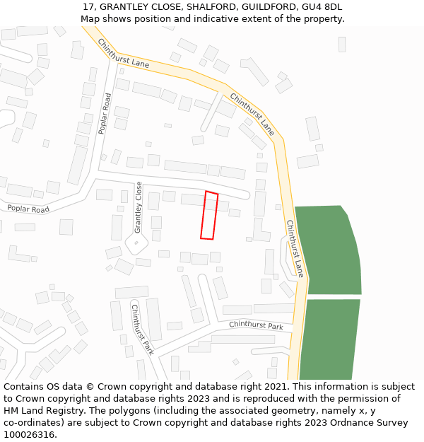 17, GRANTLEY CLOSE, SHALFORD, GUILDFORD, GU4 8DL: Location map and indicative extent of plot