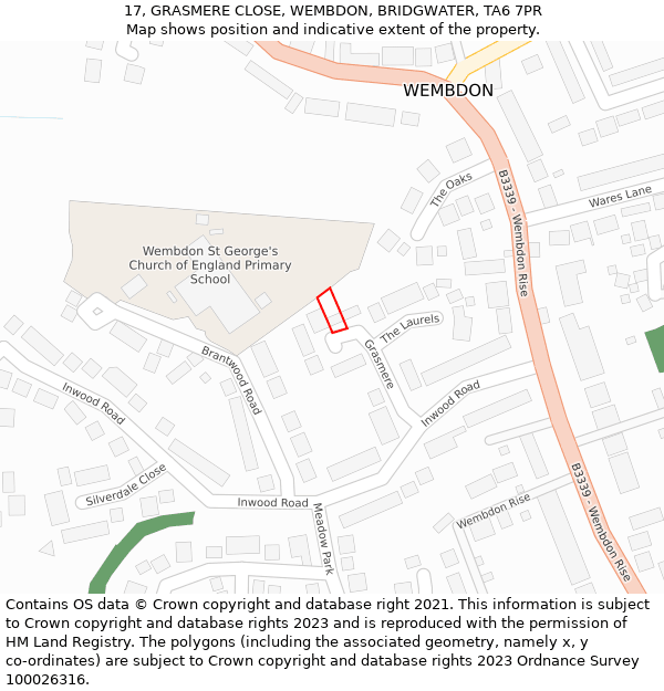 17, GRASMERE CLOSE, WEMBDON, BRIDGWATER, TA6 7PR: Location map and indicative extent of plot