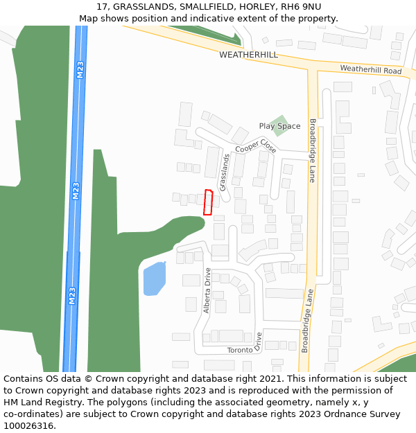 17, GRASSLANDS, SMALLFIELD, HORLEY, RH6 9NU: Location map and indicative extent of plot