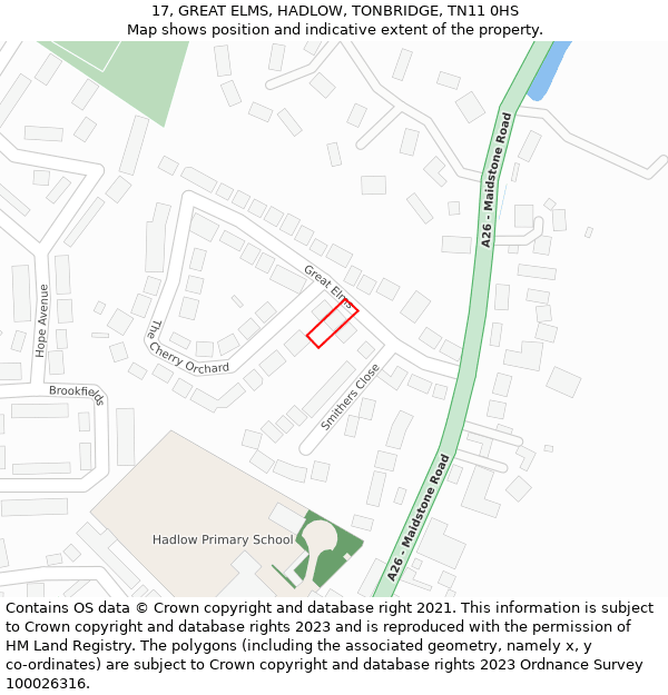 17, GREAT ELMS, HADLOW, TONBRIDGE, TN11 0HS: Location map and indicative extent of plot