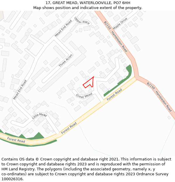 17, GREAT MEAD, WATERLOOVILLE, PO7 6HH: Location map and indicative extent of plot