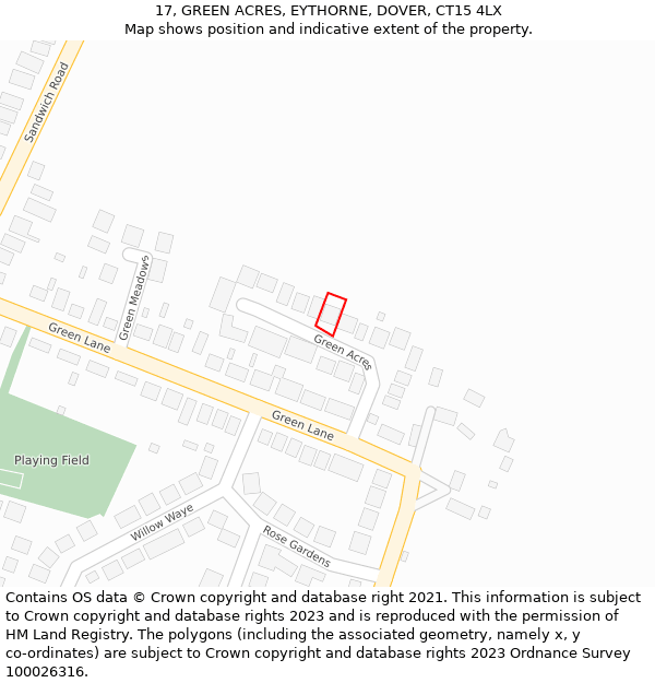 17, GREEN ACRES, EYTHORNE, DOVER, CT15 4LX: Location map and indicative extent of plot