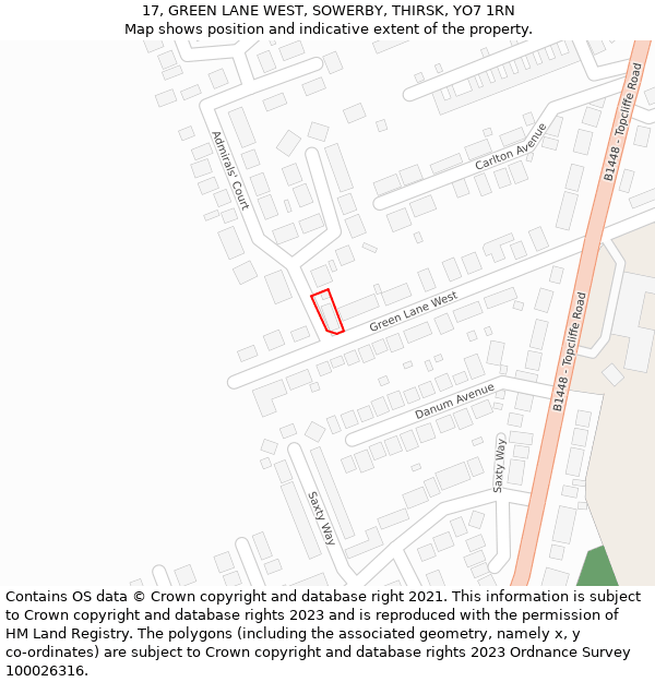 17, GREEN LANE WEST, SOWERBY, THIRSK, YO7 1RN: Location map and indicative extent of plot