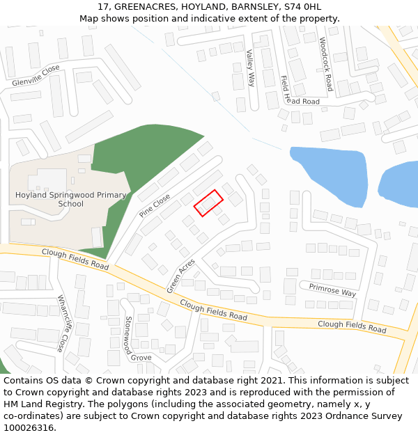 17, GREENACRES, HOYLAND, BARNSLEY, S74 0HL: Location map and indicative extent of plot