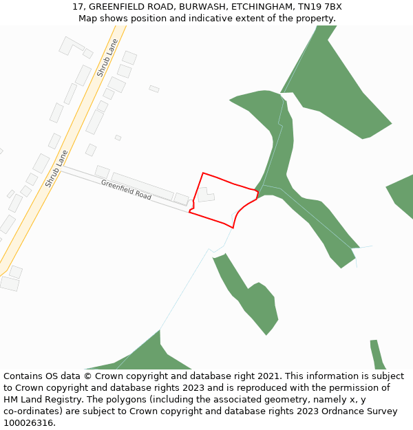 17, GREENFIELD ROAD, BURWASH, ETCHINGHAM, TN19 7BX: Location map and indicative extent of plot