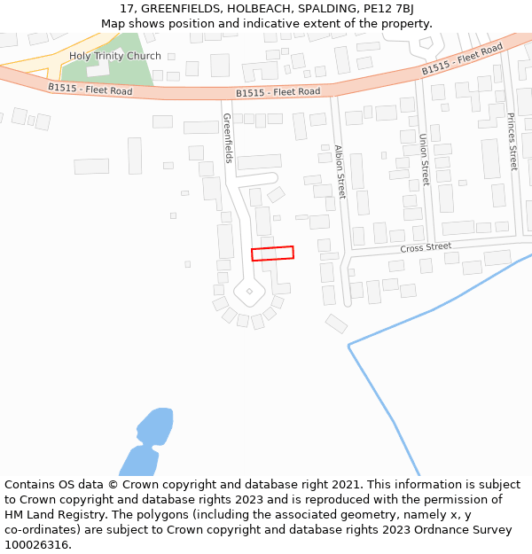 17, GREENFIELDS, HOLBEACH, SPALDING, PE12 7BJ: Location map and indicative extent of plot