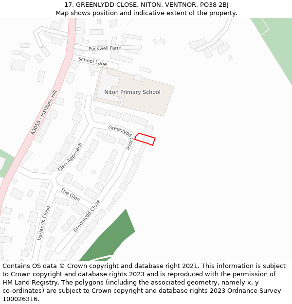 17, GREENLYDD CLOSE, NITON, VENTNOR, PO38 2BJ: Location map and indicative extent of plot