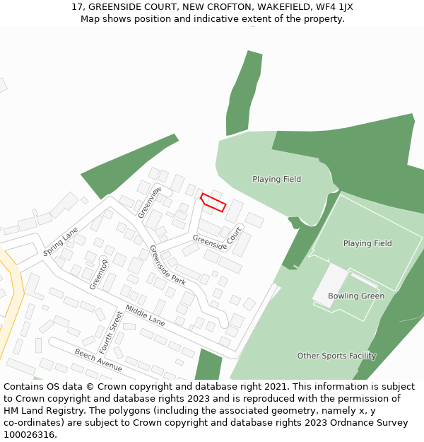 17, GREENSIDE COURT, NEW CROFTON, WAKEFIELD, WF4 1JX: Location map and indicative extent of plot