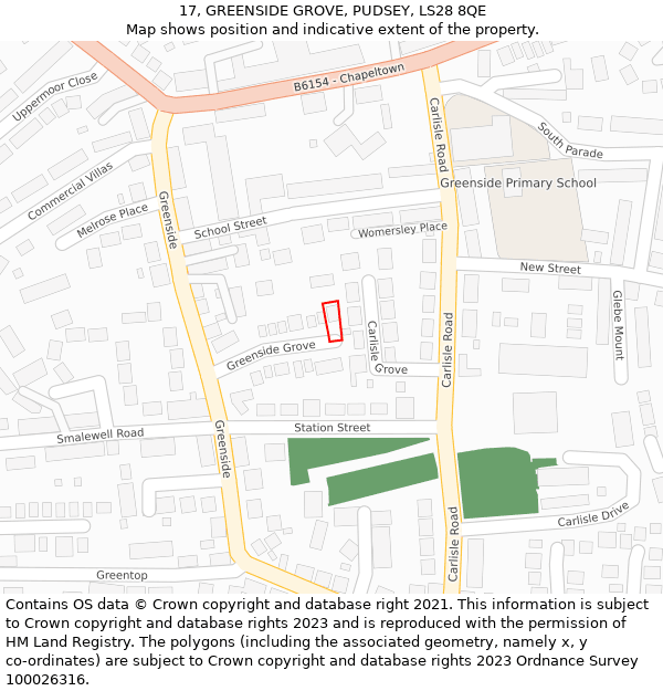 17, GREENSIDE GROVE, PUDSEY, LS28 8QE: Location map and indicative extent of plot