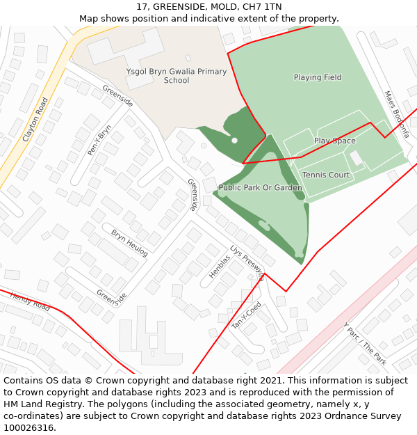 17, GREENSIDE, MOLD, CH7 1TN: Location map and indicative extent of plot