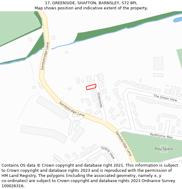 17, GREENSIDE, SHAFTON, BARNSLEY, S72 8PL: Location map and indicative extent of plot