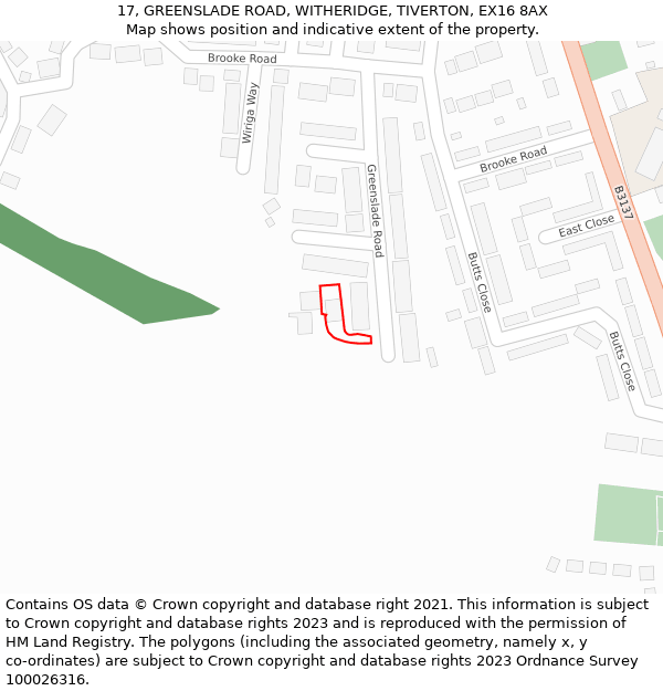 17, GREENSLADE ROAD, WITHERIDGE, TIVERTON, EX16 8AX: Location map and indicative extent of plot