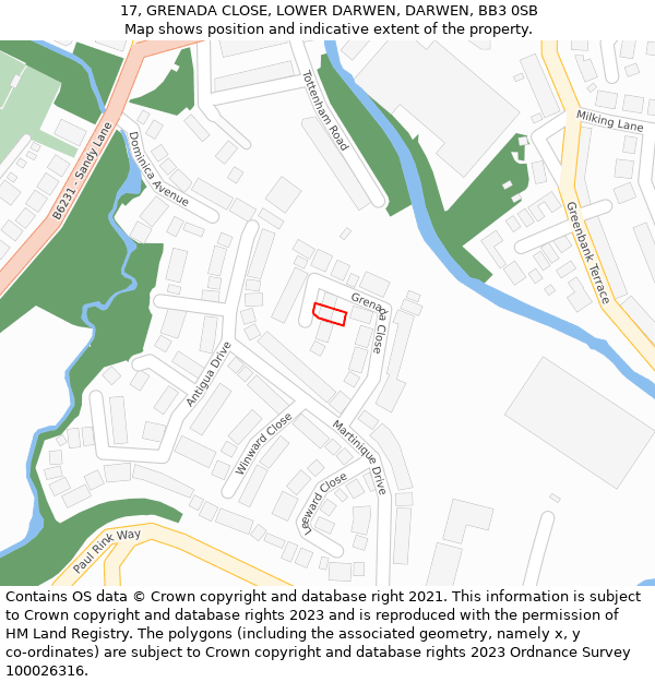 17, GRENADA CLOSE, LOWER DARWEN, DARWEN, BB3 0SB: Location map and indicative extent of plot