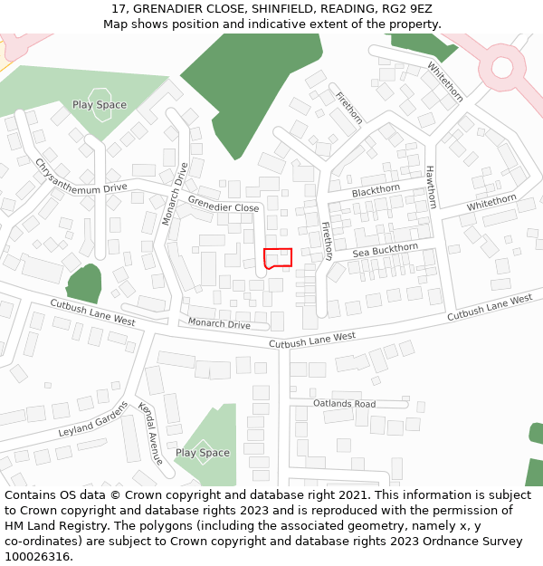 17, GRENADIER CLOSE, SHINFIELD, READING, RG2 9EZ: Location map and indicative extent of plot