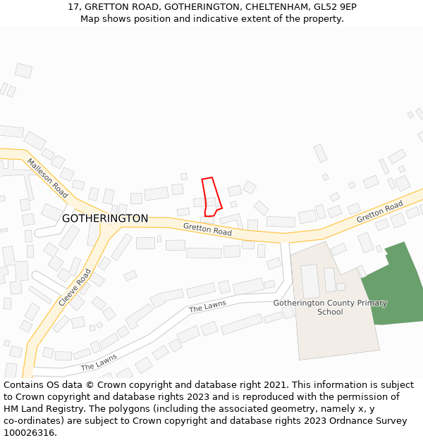 17, GRETTON ROAD, GOTHERINGTON, CHELTENHAM, GL52 9EP: Location map and indicative extent of plot